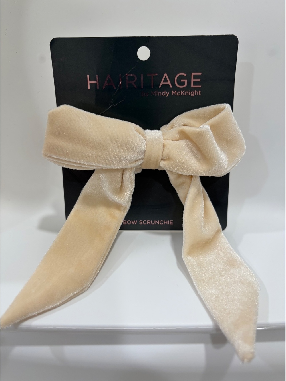 Hairitage Velvet Bow Scrunchie Cream Hair Accessory Soft & Stylish